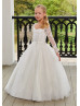 Ivory Lace Glitter Tulle Keyhole Back Elegant Flower Girl Dress